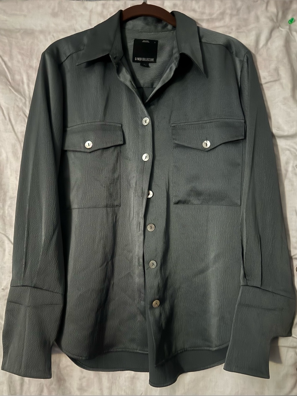 C/Meo Collective Gray Textured Button Front Blouse Women’s Size Small